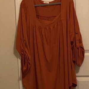 Women's Rust Tunic Top with Buttoned Sleeves